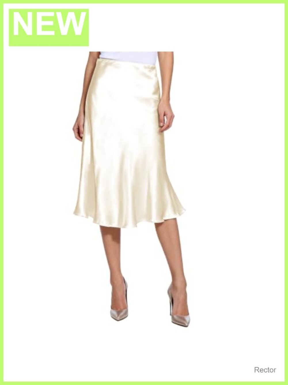Satin High Waist A-Line Midi Skirt with Lace Trim Waistband
